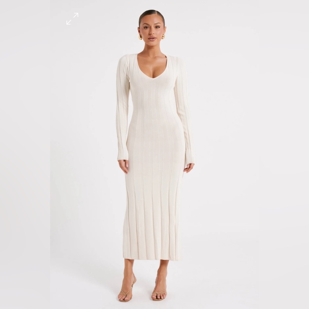 Meshki Ciara Ribbed Maxi Dress - Ivory Small
